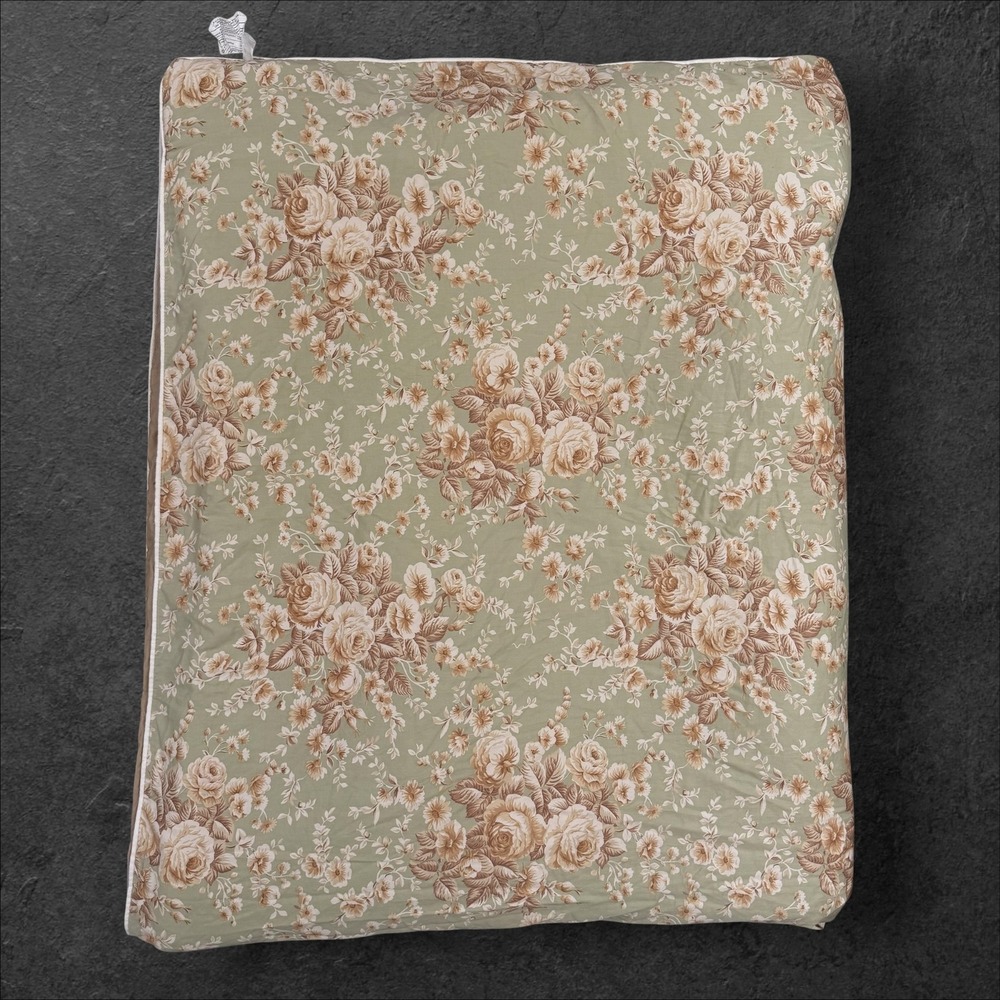 Ralph Lauren Twin Comforter Set Sage Green Floral Reversible Stripe 2pc Cotton
